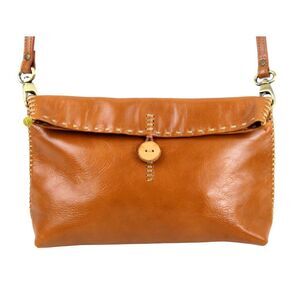 Fredd + Basha TAN BROWN GENUINE LEATHER FLAP SHOULDER BAG HANDBAG X-BODY PURSE